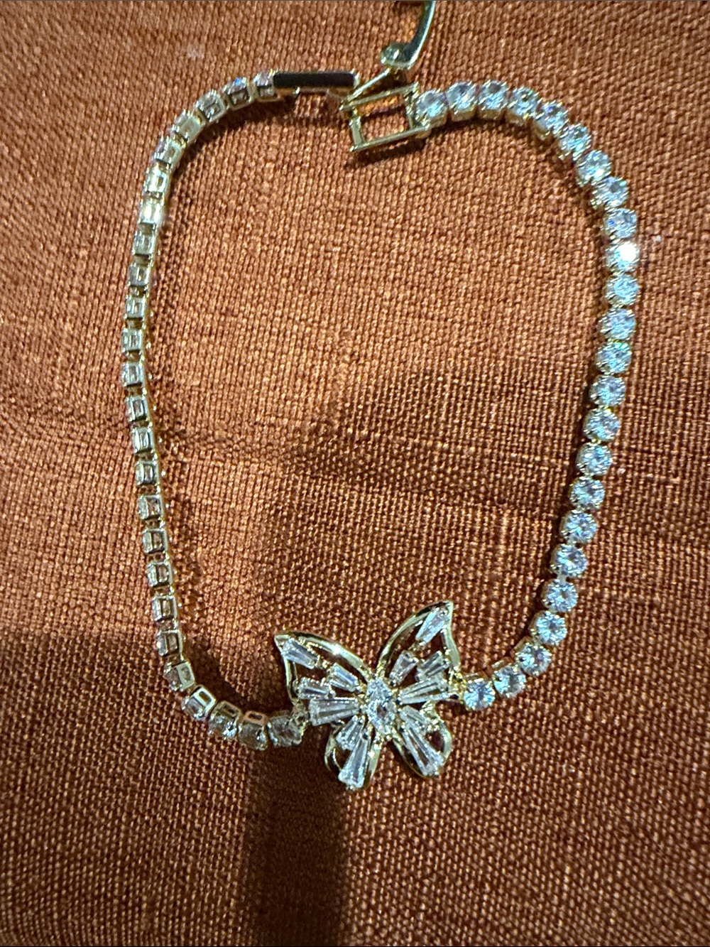 Gold Butterfly Tennis Bracelet with Clear Crystals